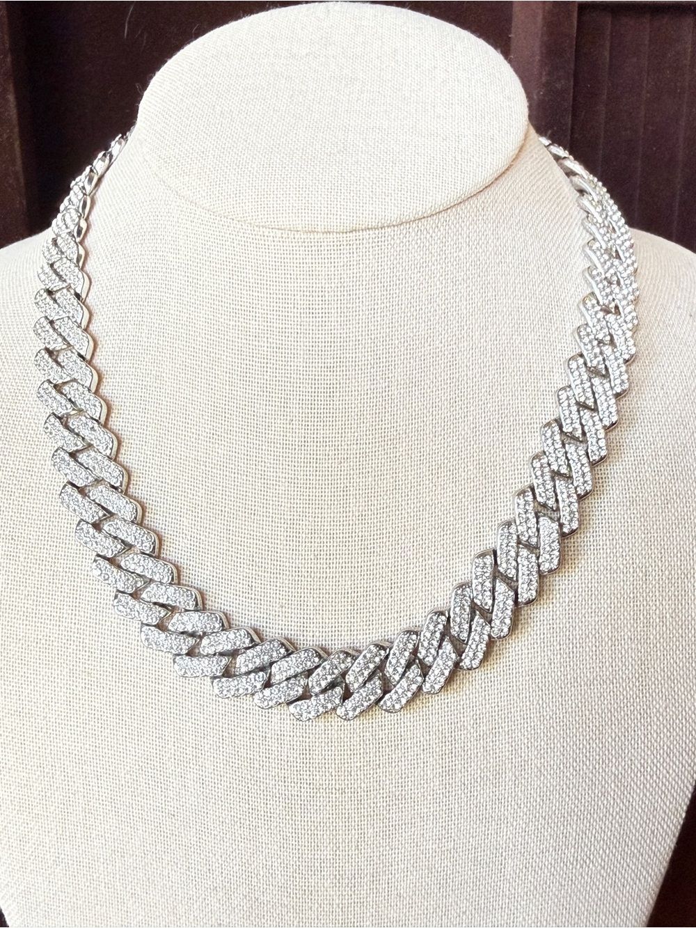Crystal Pave Silver Cuban Link Necklace - Women